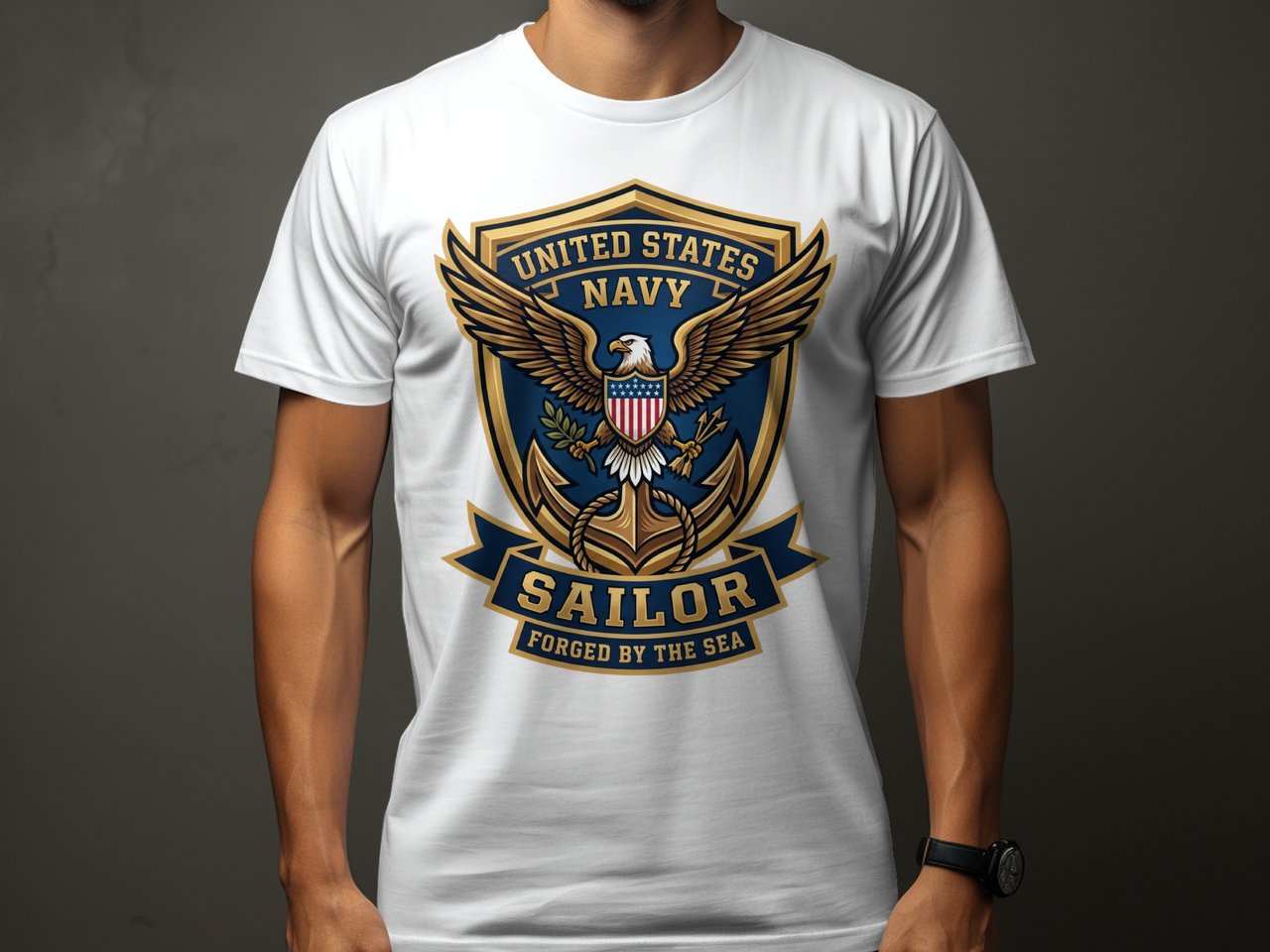 United States Navy Sailor Forged By The Sea T-Shirt, Patriotic Military Veteran Gift for Him, American Pride USN Shirt