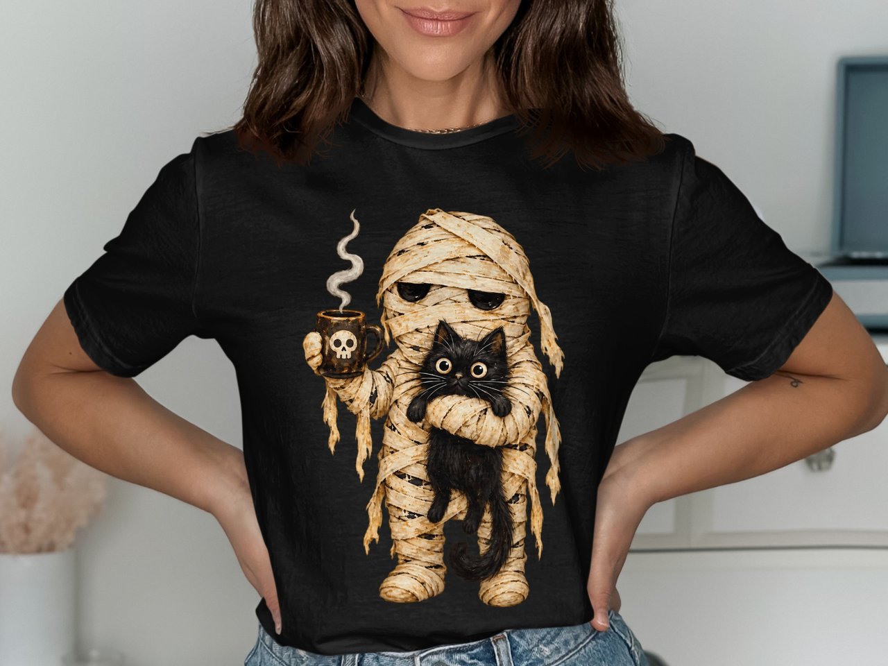 Coffee Mummy and Cat Tee or Sweatshirt