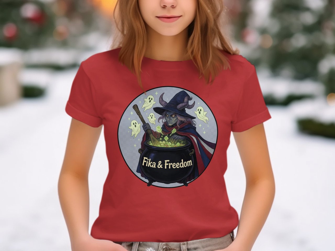 Swedish American Halloween Sweatshirt and T-shirts, Fika Freedom Witch Sweatshirt, Spooky Season, Swedish Witch, Ghost Sweatshirt, Halloween