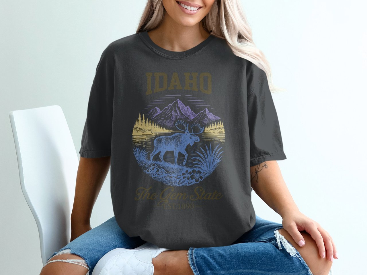 Idaho Gem State Moose & Mountains T-Shirt