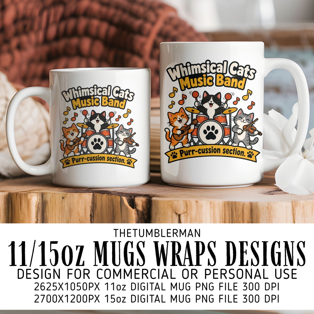 Whimsical Cats Music Band Mug Wrap