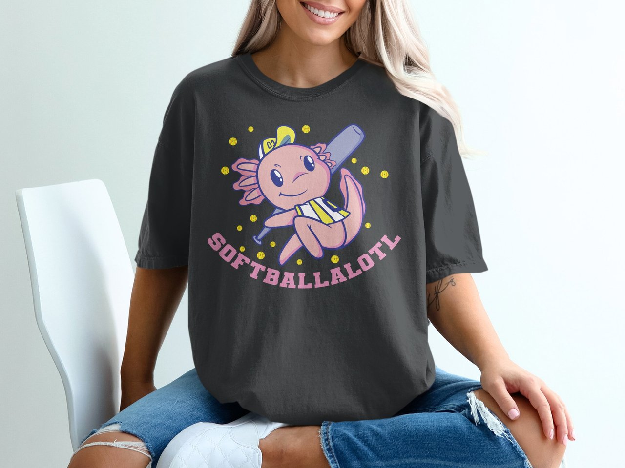 Axolotl Softballalotl Graphic T-Shirt