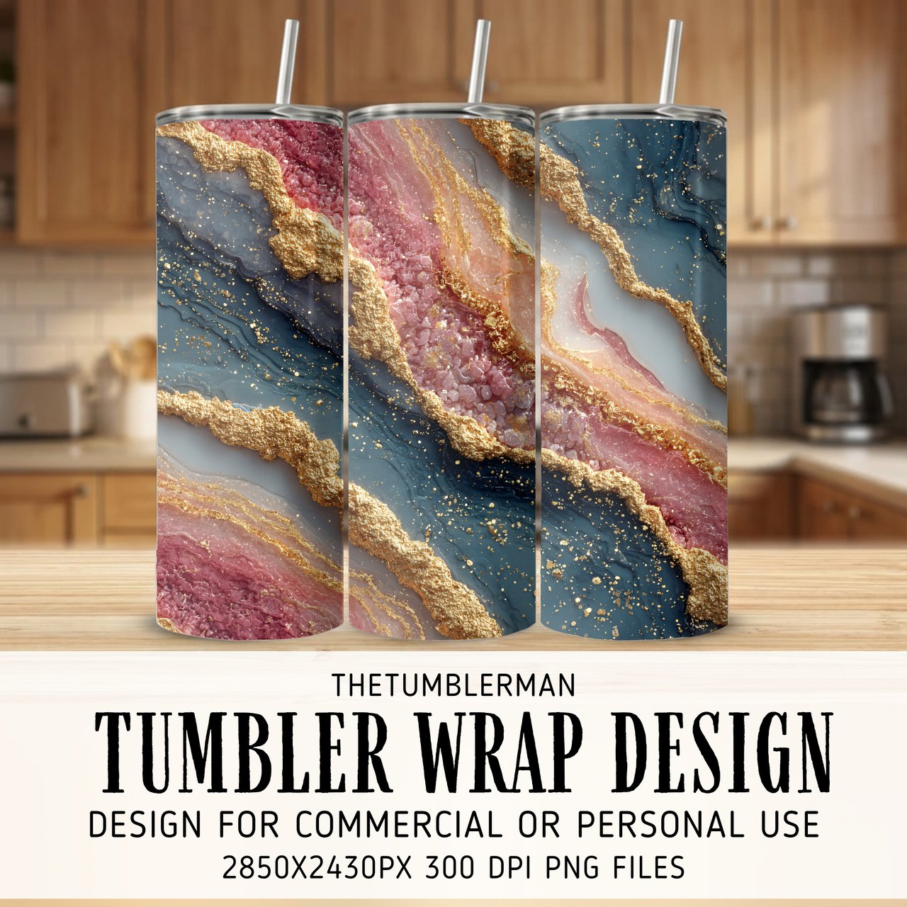 20 oz Geode Tumbler Wrap Sublimation Design, Pink Blue Gold, Straight and Tapered, Digital Download, Sparkle Tumbler, Tumbler Design