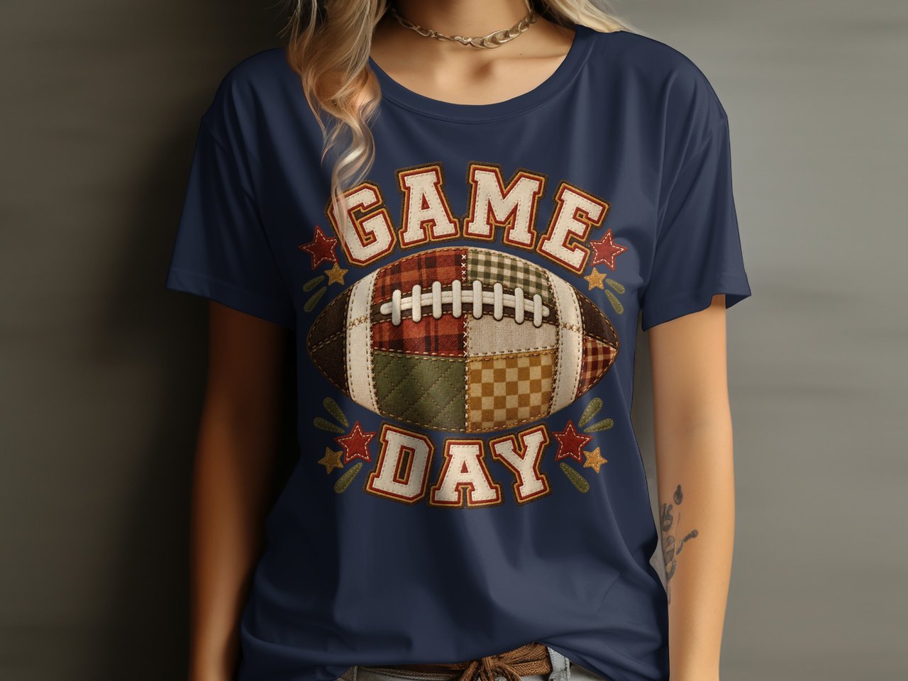 Patchwork Game Day Football Tee or Sweatshirt