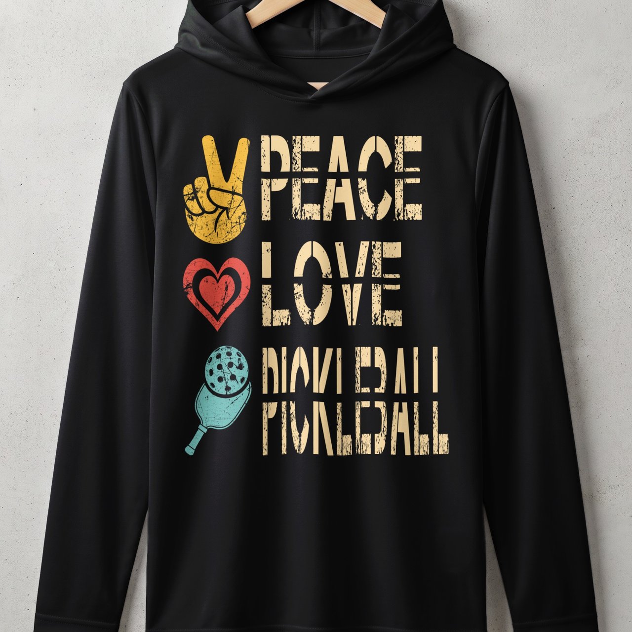 Pickleball Sport-Tek Performance Hood, Peace Love Pickleball, Lightweight Hoodie Layer for Court Play