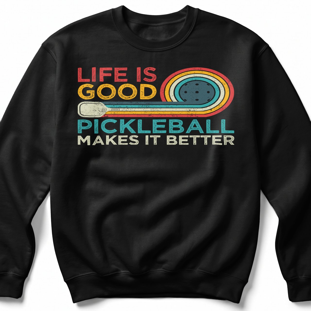 Pickleball Gildan Crewneck Sweatshirt, Life Is Good Pickleball Makes It Better, Cozy Court Warm Up Fleece