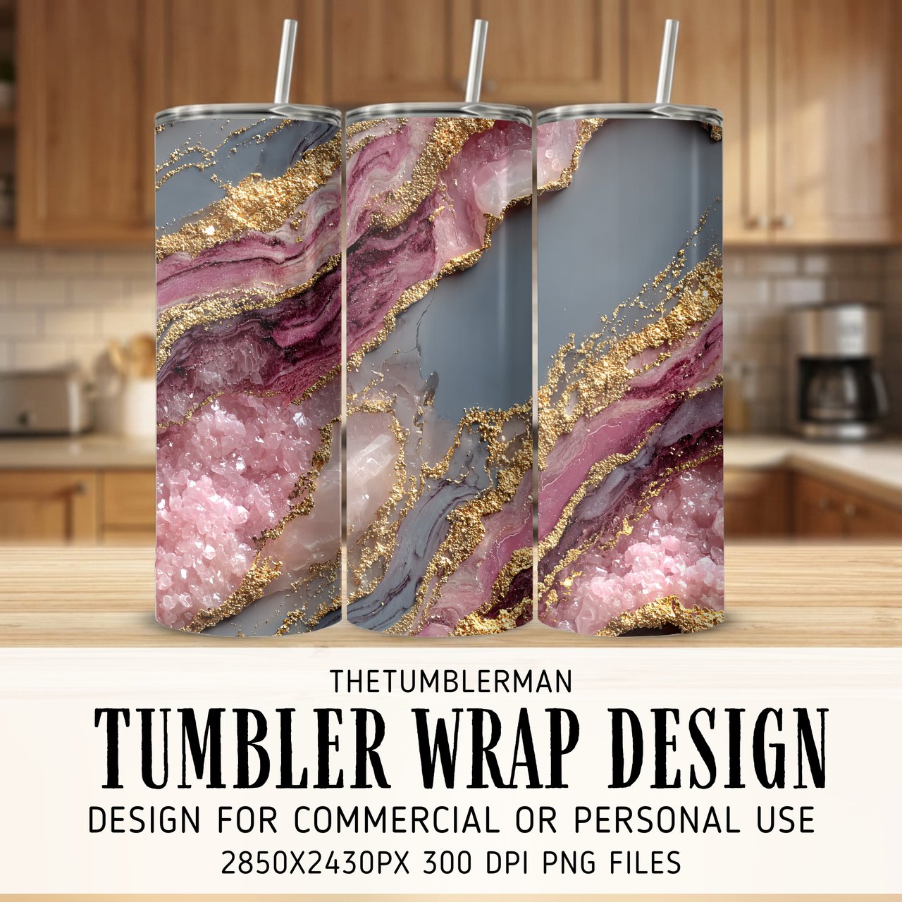 20 oz Skinny Tumbler Wrap, Pink Amethyst Gold Glitter, Sublimation Design, Straight Tapered Tumbler Wrap png, Digital Download