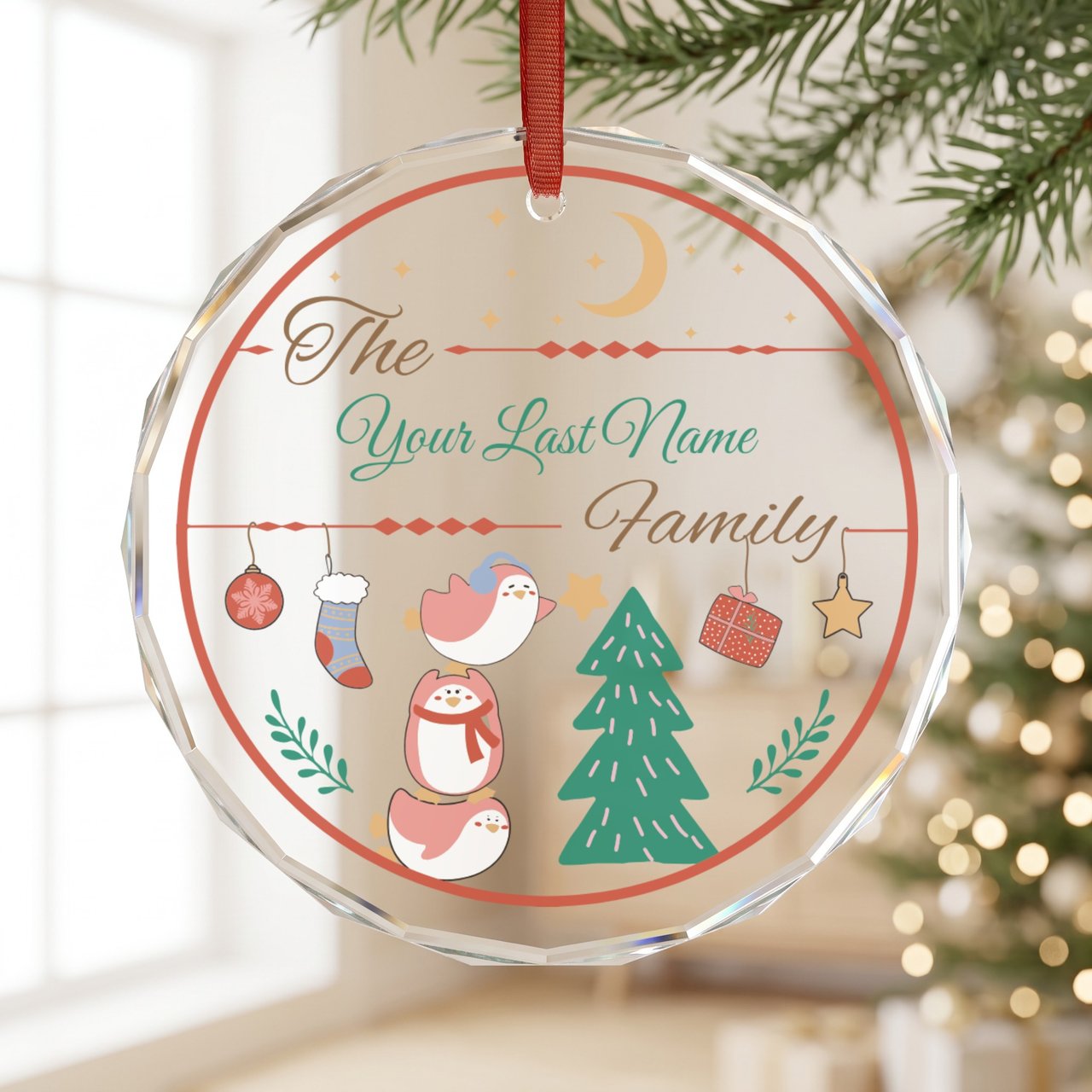 Custom Penguin Family Christmas Ornament