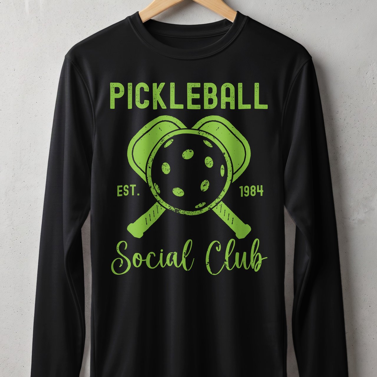 Pickleball Sport-Tek Long Sleeve Tee, Pickleball Est. 1984 Social Club, UV Sun Shield Shirt