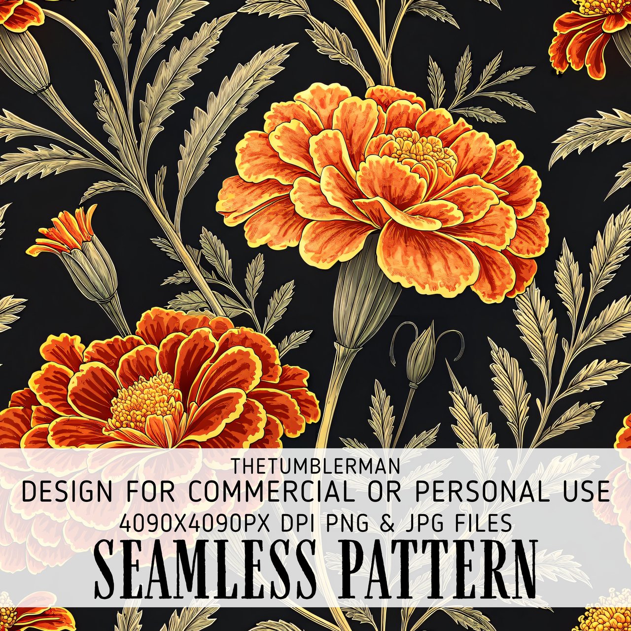 Marigold Tumbler Design, Floral Digital Paper, Printable Flower Tumbler PNG, Scrapbook Paper, Watercolor Flower Background, Digital Download