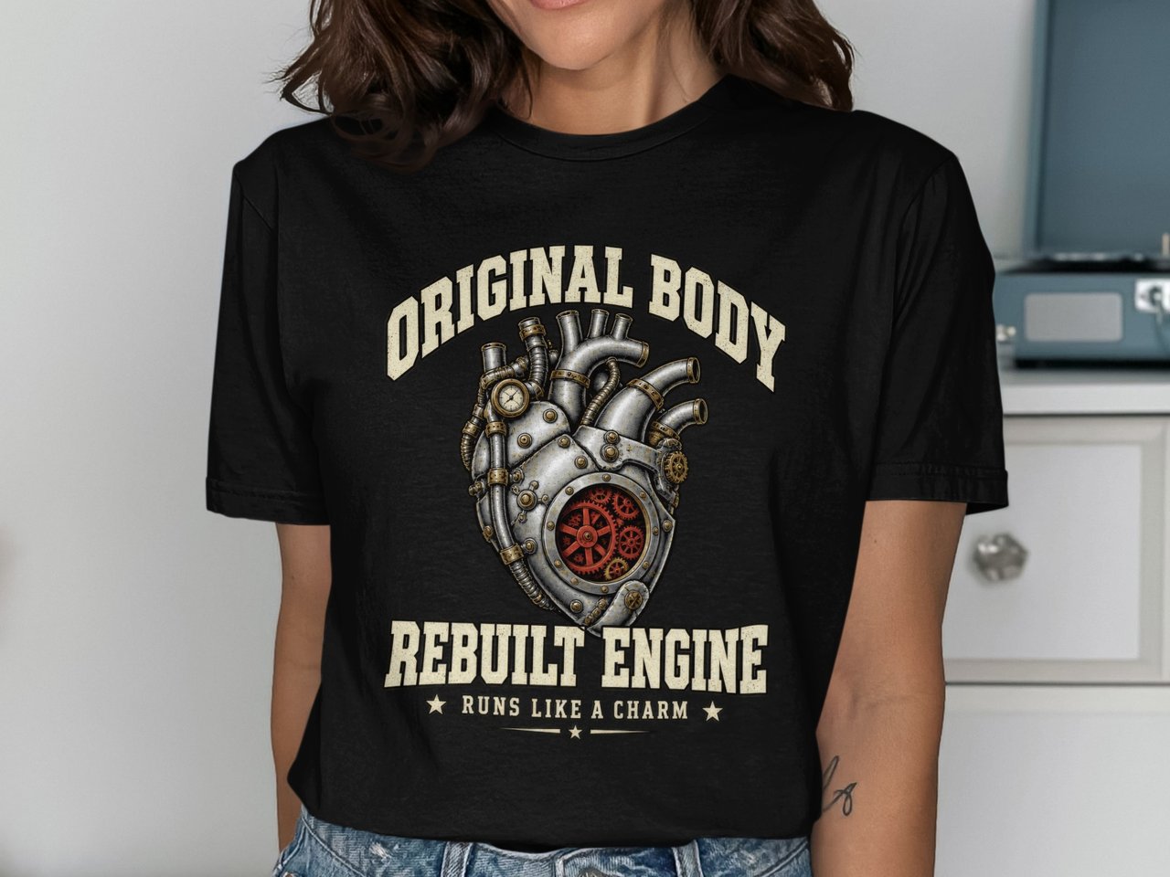 Original Body Mechanical Steampunk Heart Open Surgery Survivor Rebuilt Engine Standard T-Shirts