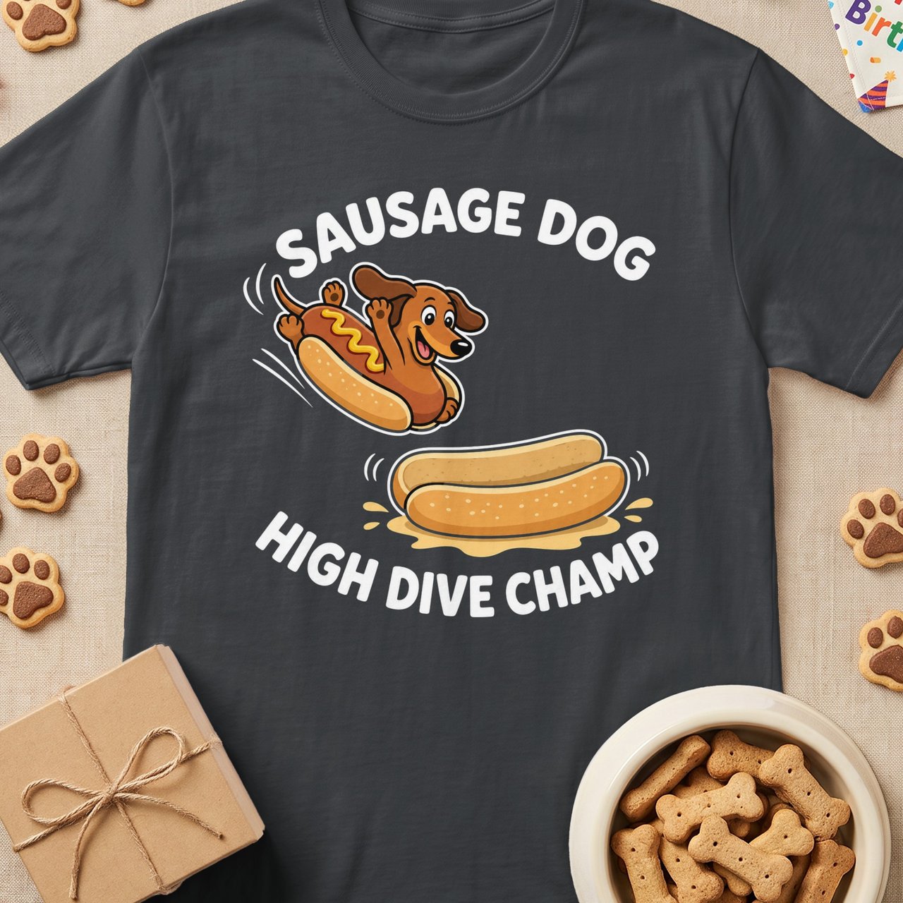 Sausage Dog High Dive Champ Tee
