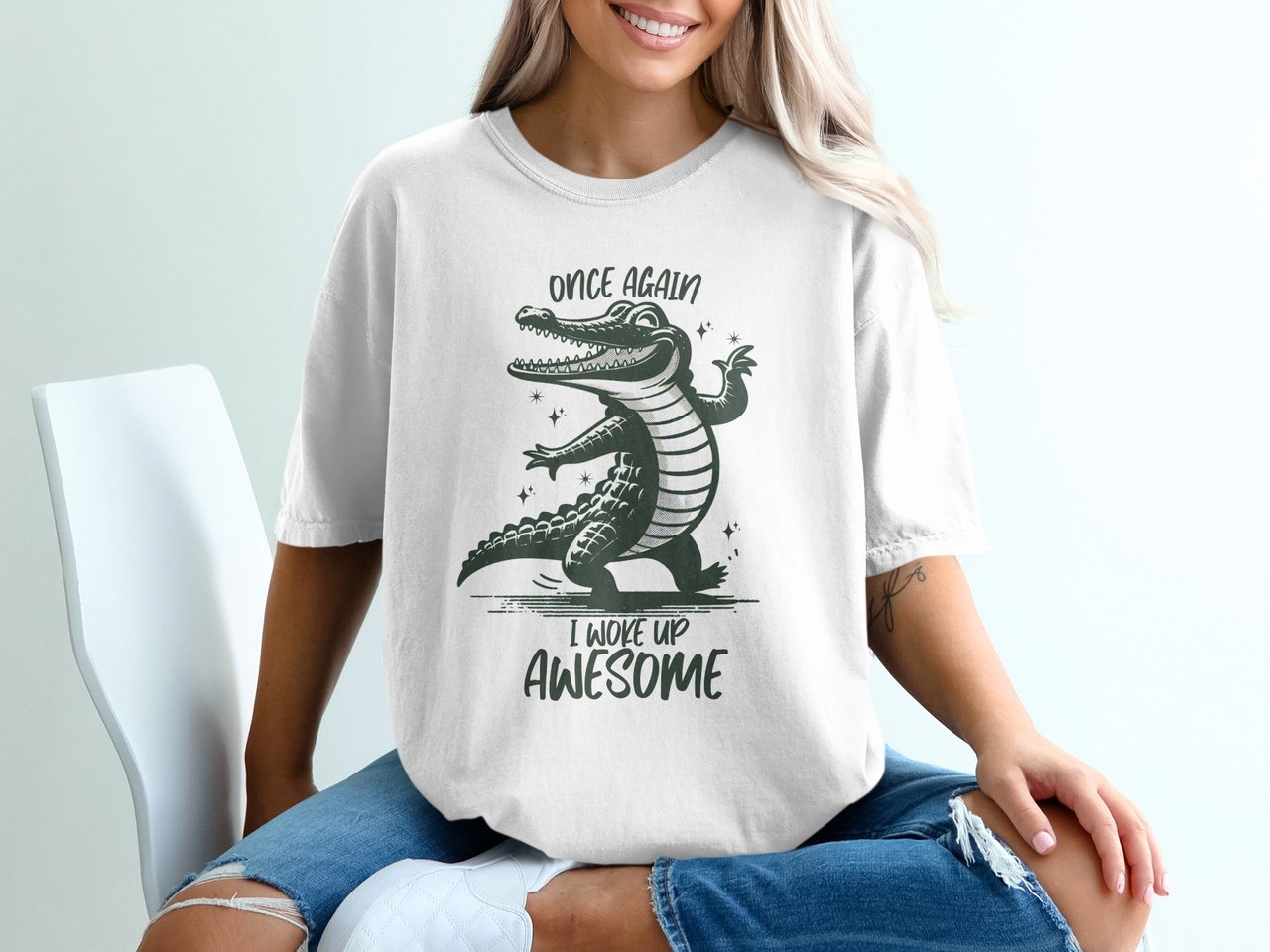 Awesome Alligator T-Shirt | Funny Croc Shirt for Men & Women | Once Again I Woke Up Awesome Graphic Tee