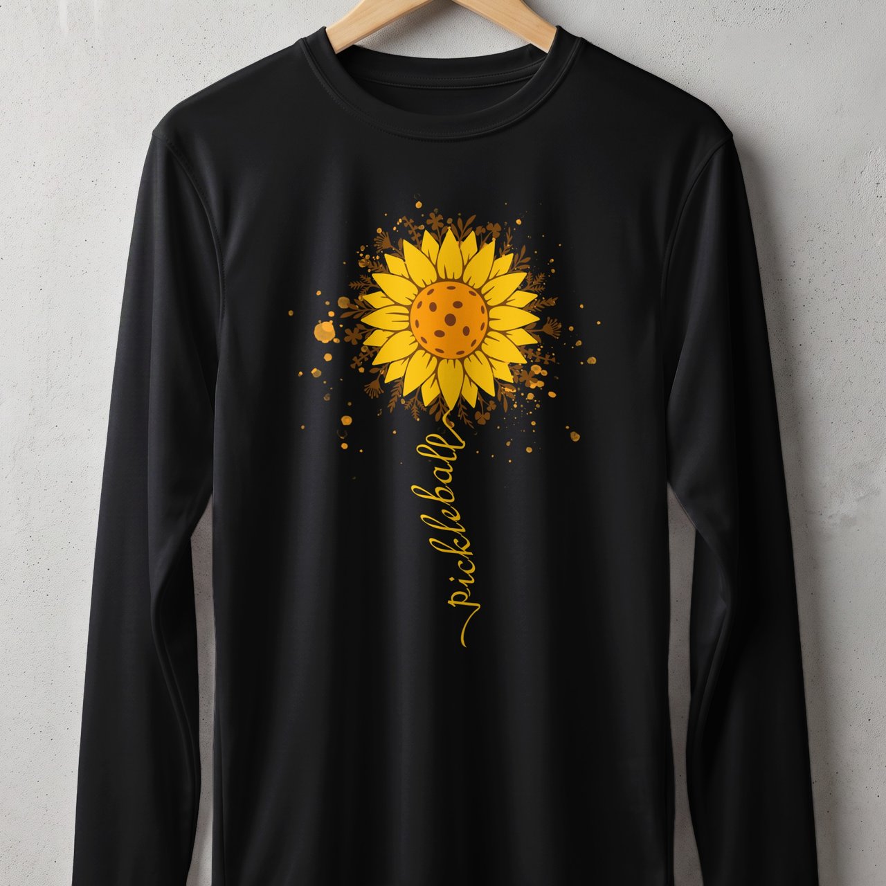 Pickleball Sport-Tek Long Sleeve Tee, pickleball Sunflower Graphic, Athletic Court Sun Shield Shirt