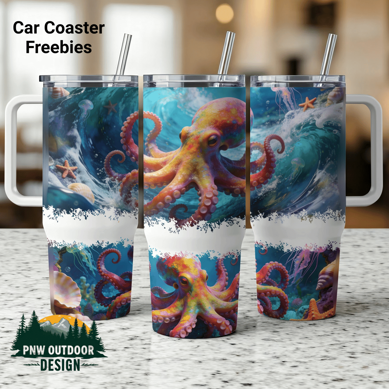 Colorful Octopus Tumbler Wrap, 40oz Sublimation Design, Seamless Tapered, Distressed Effect, Ocean Art Digital Product