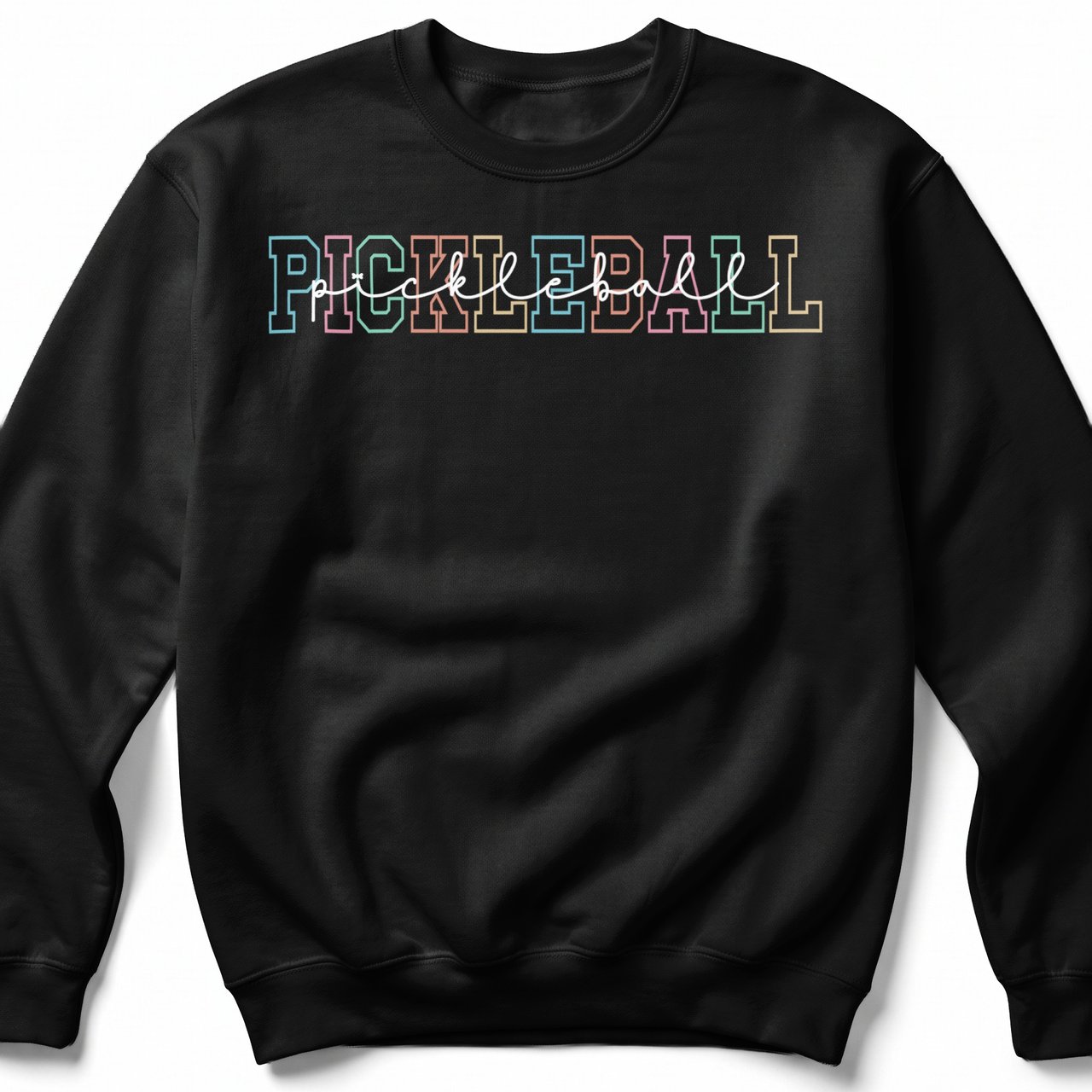 Pickleball Gildan Crewneck Sweatshirt, Retro Pastel Varsity Pickleball Script, Court Warm Up Pullover