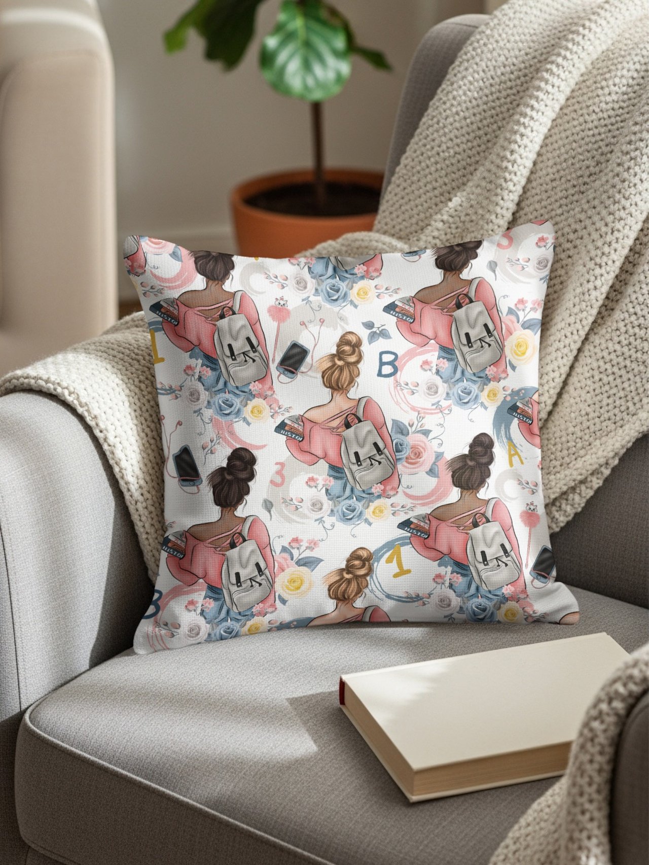 IPhone Tough Cases Tote Bag Throw Pillow: Student Design, Books, Floral, Back To School