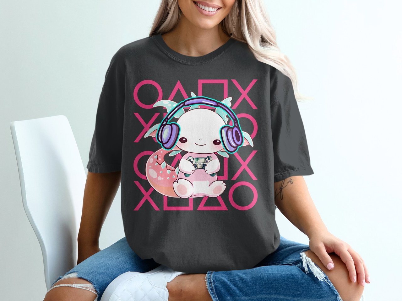 Kawaii Axolotl Gamer Graphic Tee
