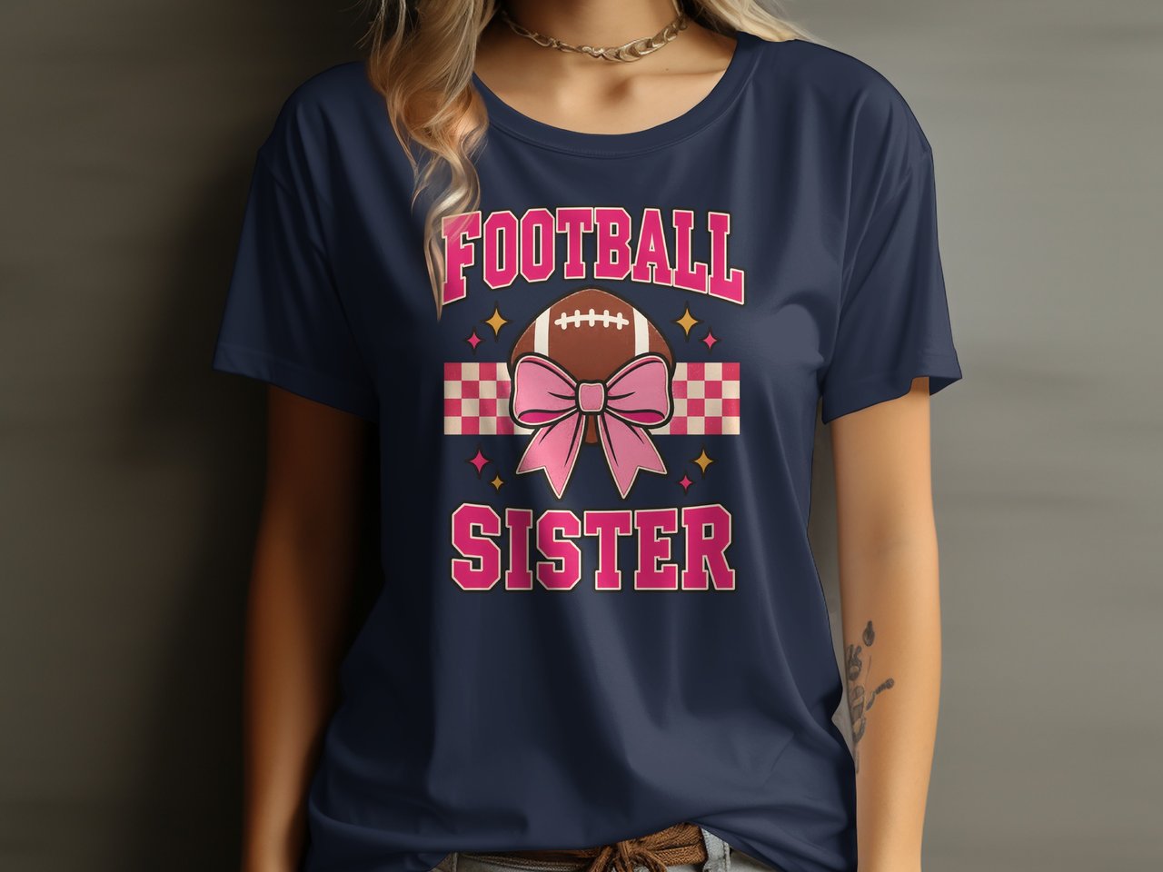 Football Sister Bow Tee or Sweatshirt
