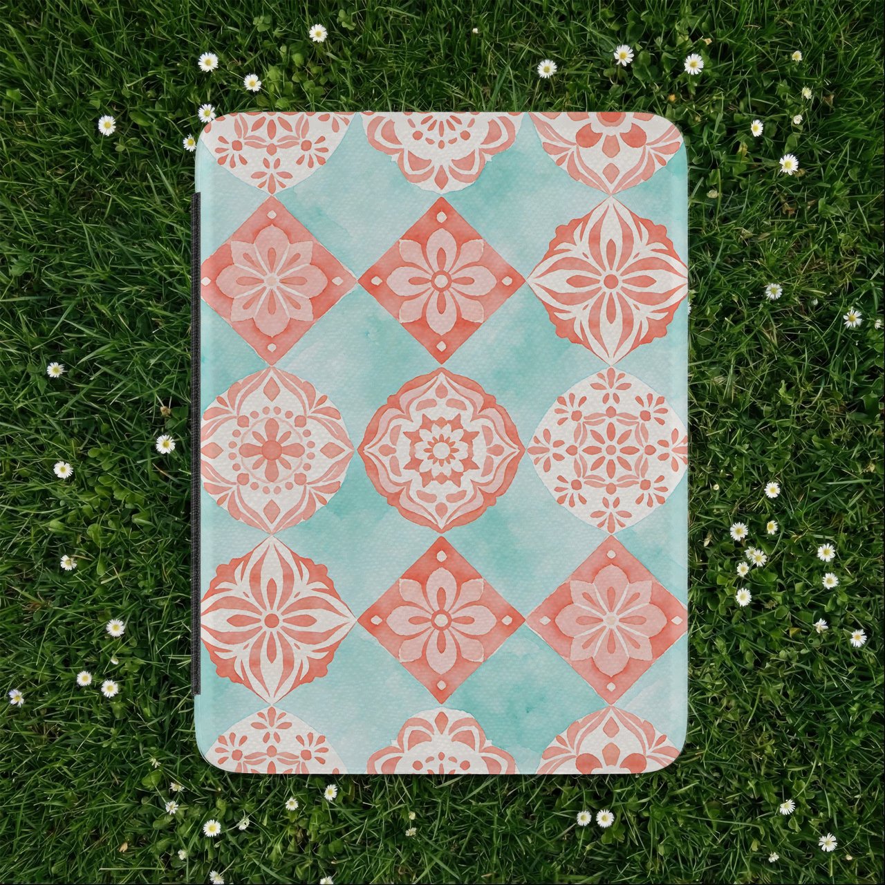 Coral Watercolor Tile Kindle Case