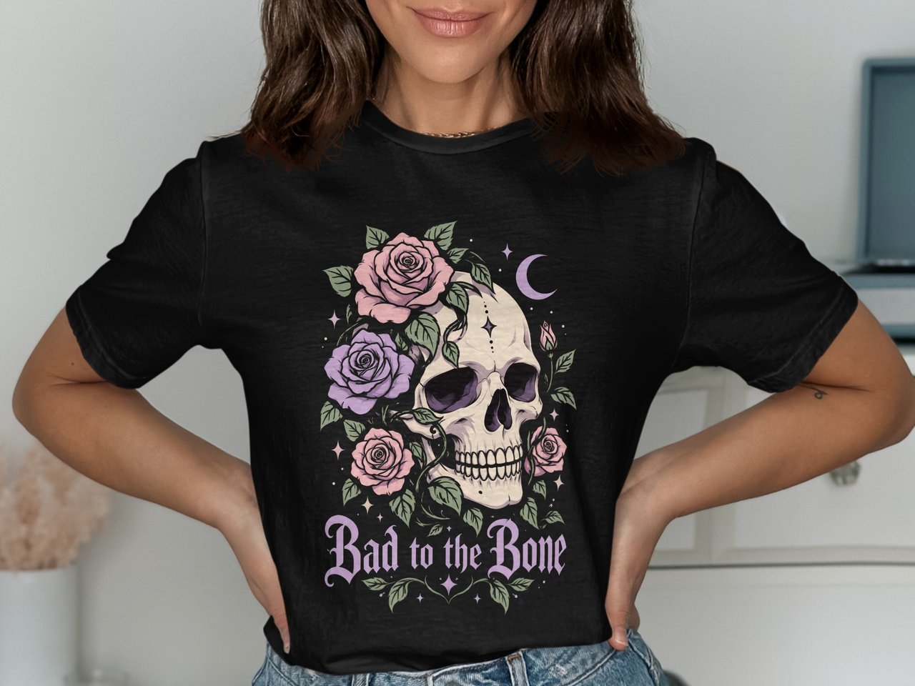 Bad to the Bone Floral Skull Tee or Sweatshirt