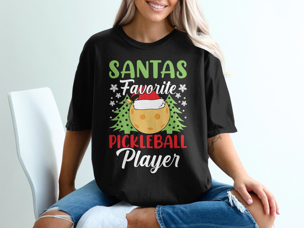 Pickleball Comfort Colors Shirt, Santas Favorite Pickleball Player, Festive Holiday Vintage Graphic Tee