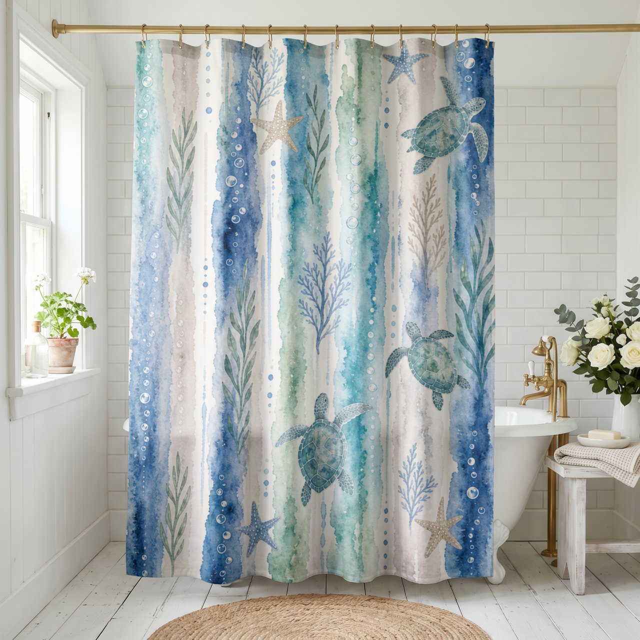 Coastal Reef Watercolor Shower Curtain