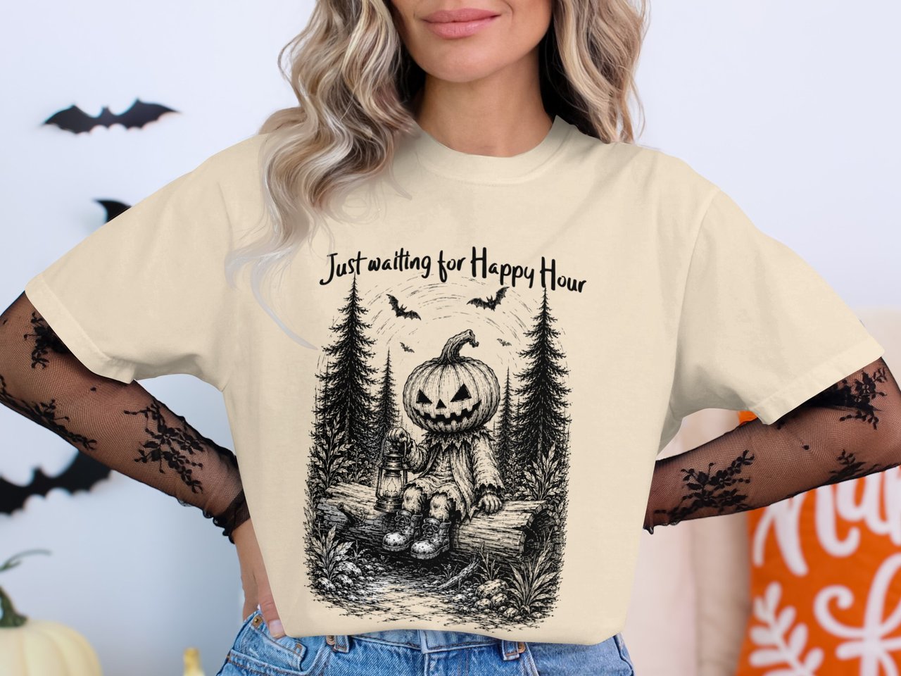 "Just Waiting for Happy Hour" Pumpkin Forest T-Shirt