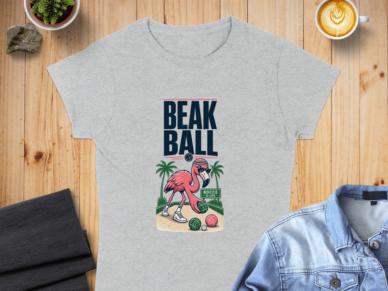 Funny Bocce Ball Flamingo T-Shirt | Retro Beak Ball Player Tee | Vintage Summer Beach Sports Gift Idea