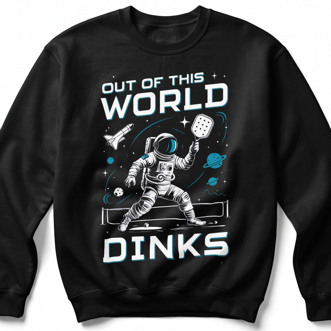 Pickleball Gildan Crewneck Sweatshirt, Out Of This World Dinks, Court Warm Up Athletic Fleece