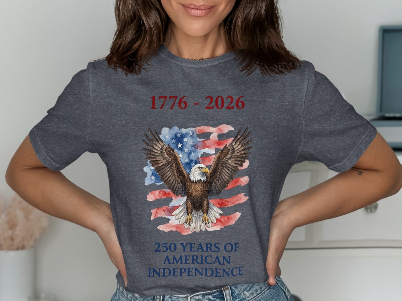 250 Years American Independence T-Shirt | Patriotic Eagle Flag Tee | 1776-2026 US Bicentennial Celebration Gift