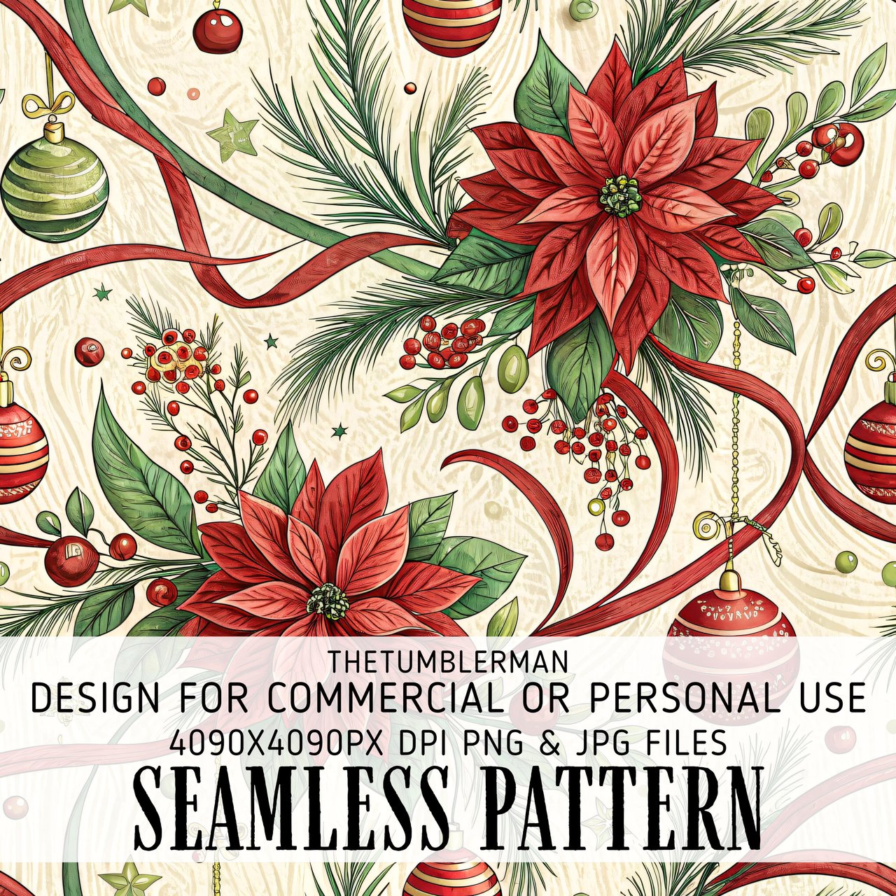 Christmas Poinsettia Tumbler Design, Digital Download, Floral Junk Journal, Watercolor Flower Background, Colorful Flowers Digital Papers
