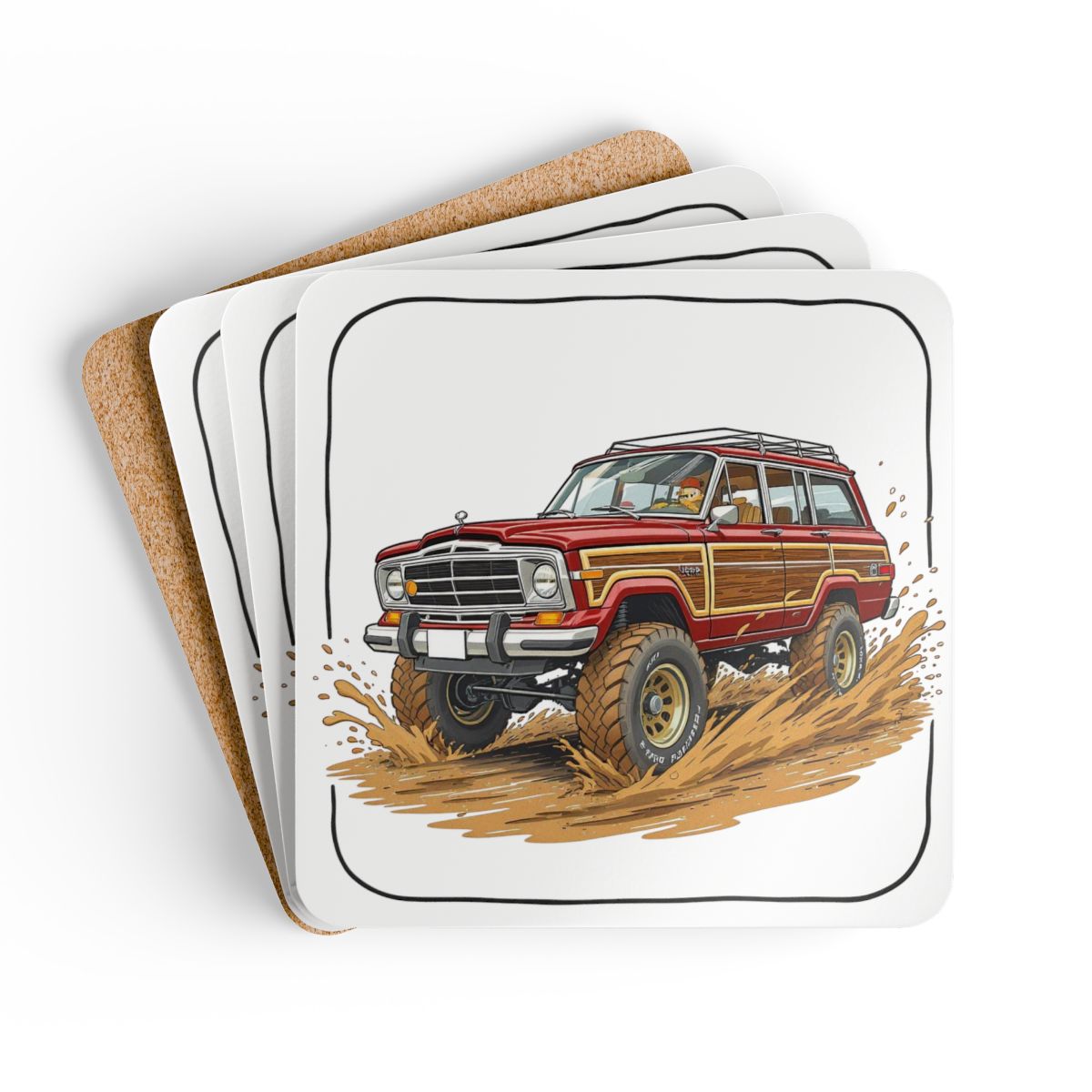 Grand Wagoneer Corkwood Coaster Set, The Waggy Coasters, Car Lover Gift, Drink Coasters, Retro Car Art, Unique Coasters