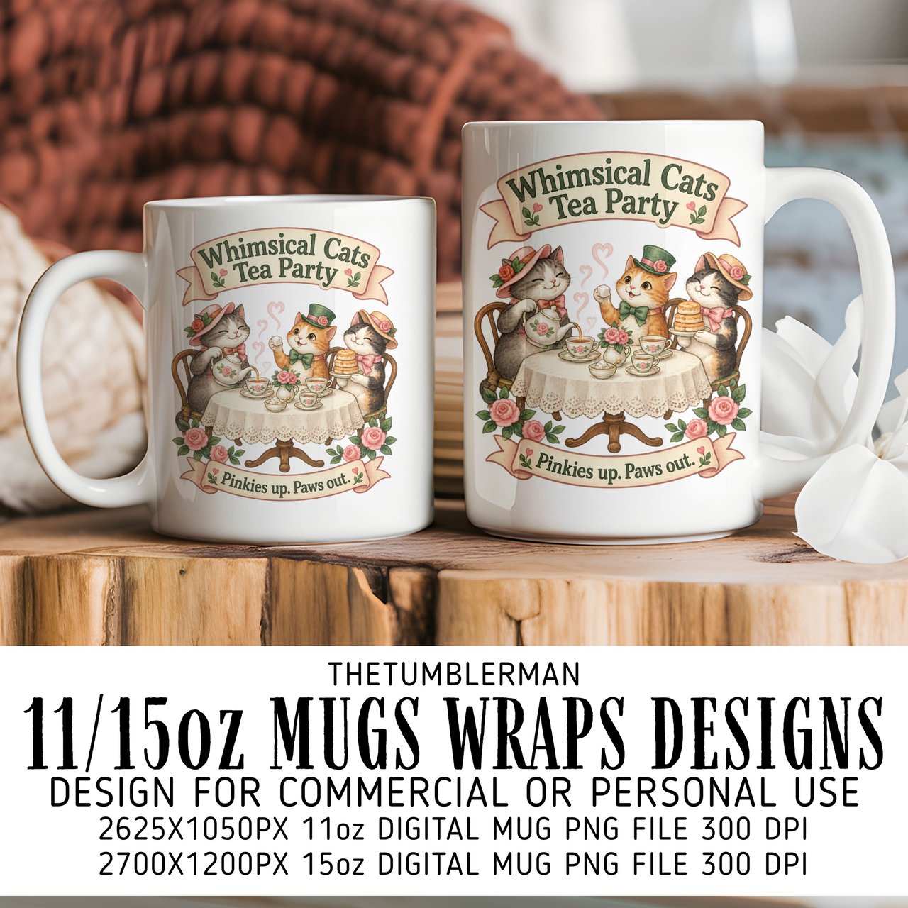 Whimsical Cats Tea Party Digital Mug Wrap