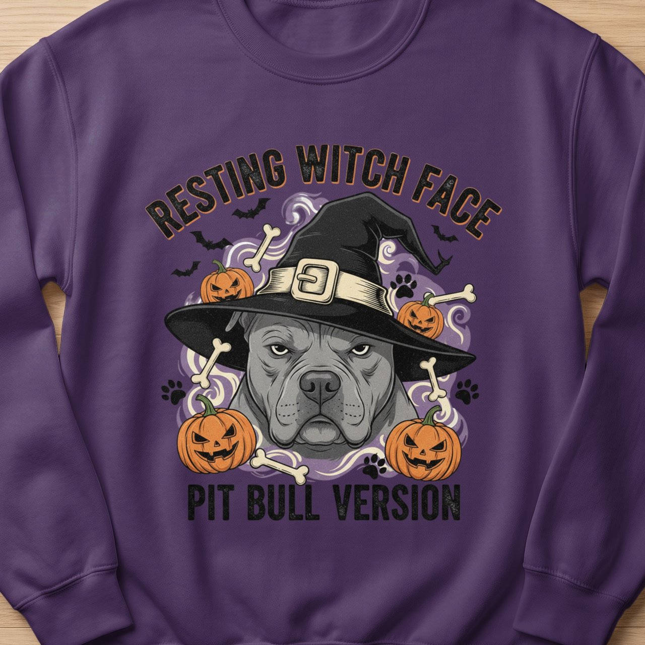 Resting Witch Face Pit Bull Sweatshirt | Halloween Pittie Shirt | Pit Bull Mom Gift | Bully Breed Apparel