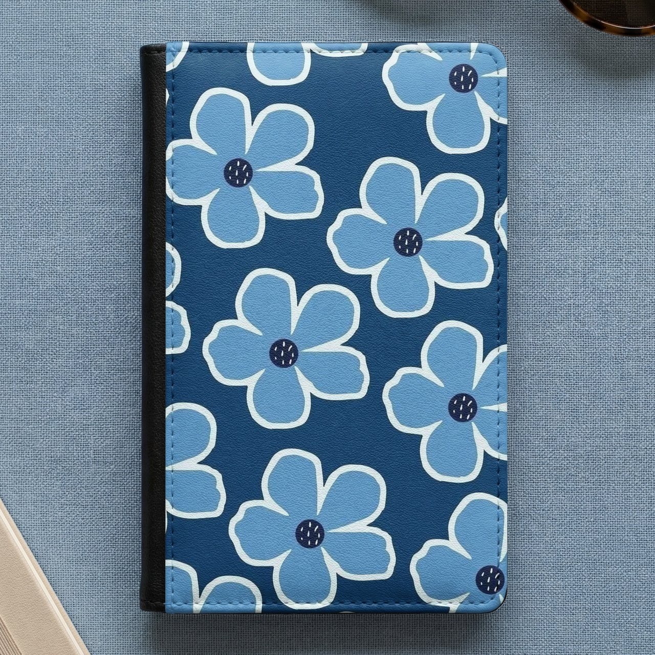 Blue Retro Floral Passport Cover