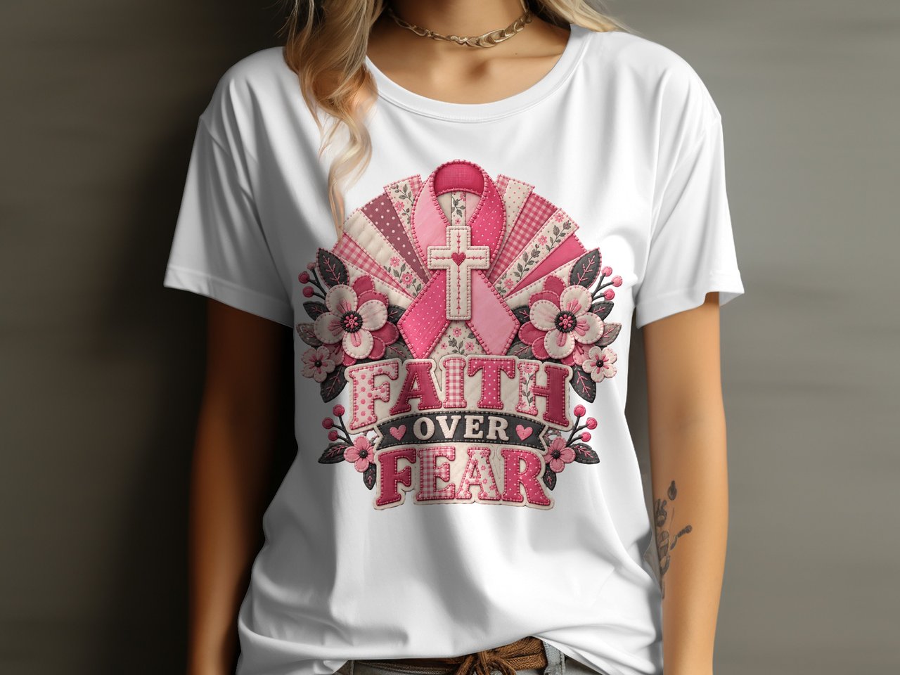 Faith Over Fear Pink Ribbon Tee