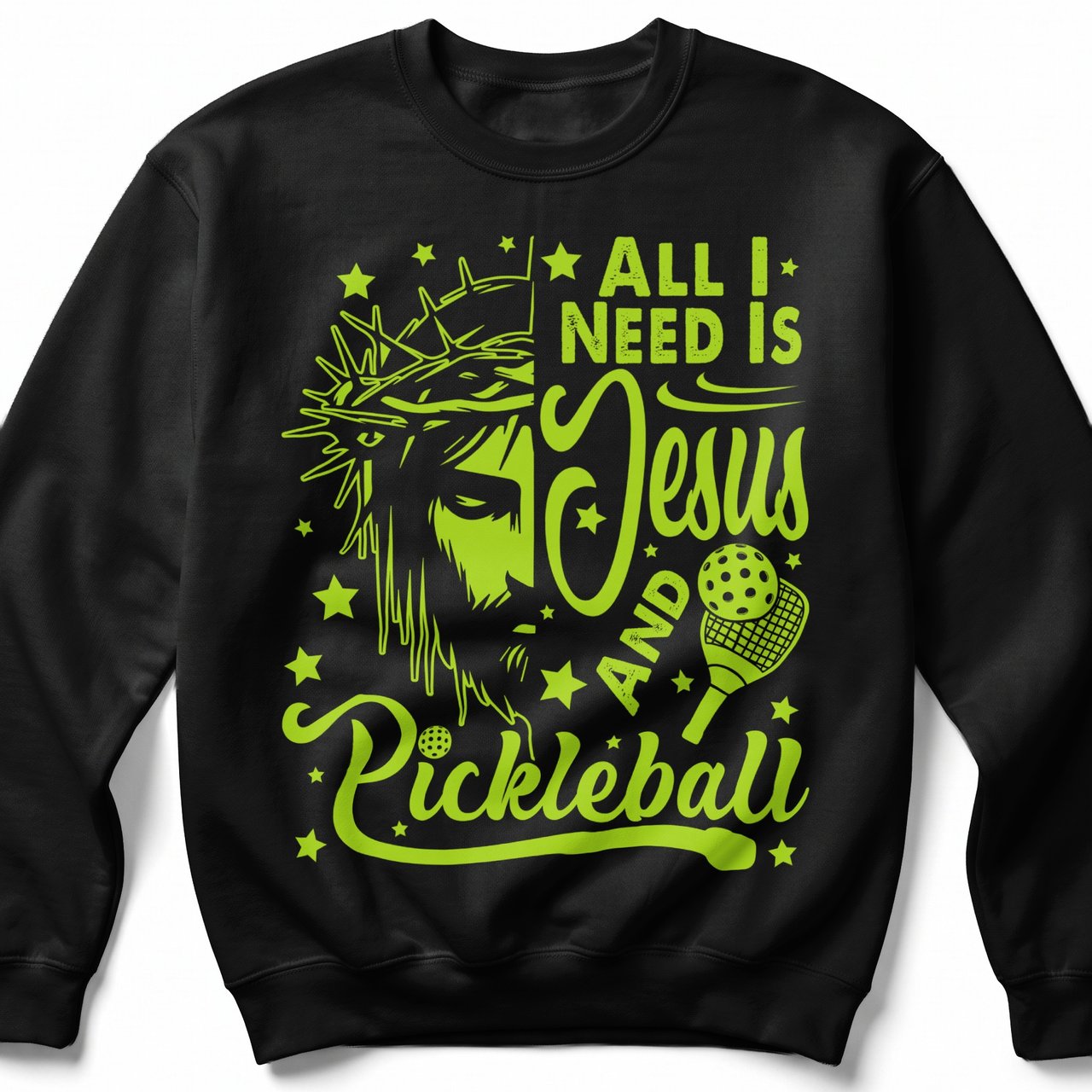 Pickleball Gildan Crewneck Sweatshirt, All I Need Is Jesus And Pickleball, Court Warm Up