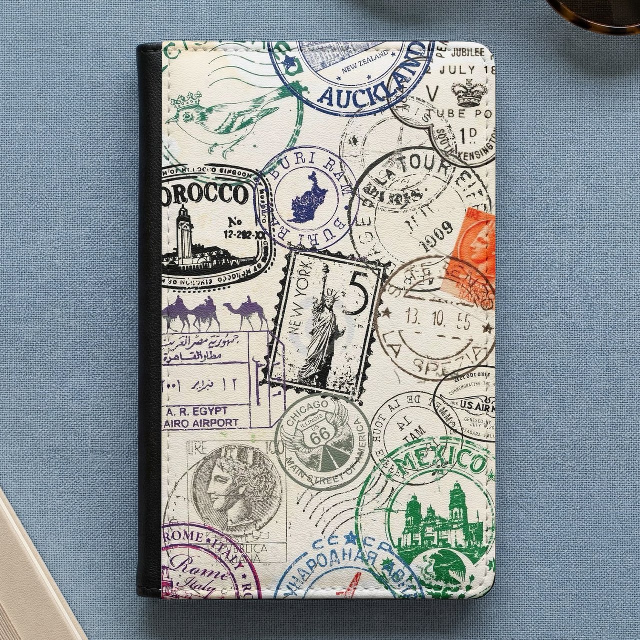 Vintage Travel Stamps Passport Cover