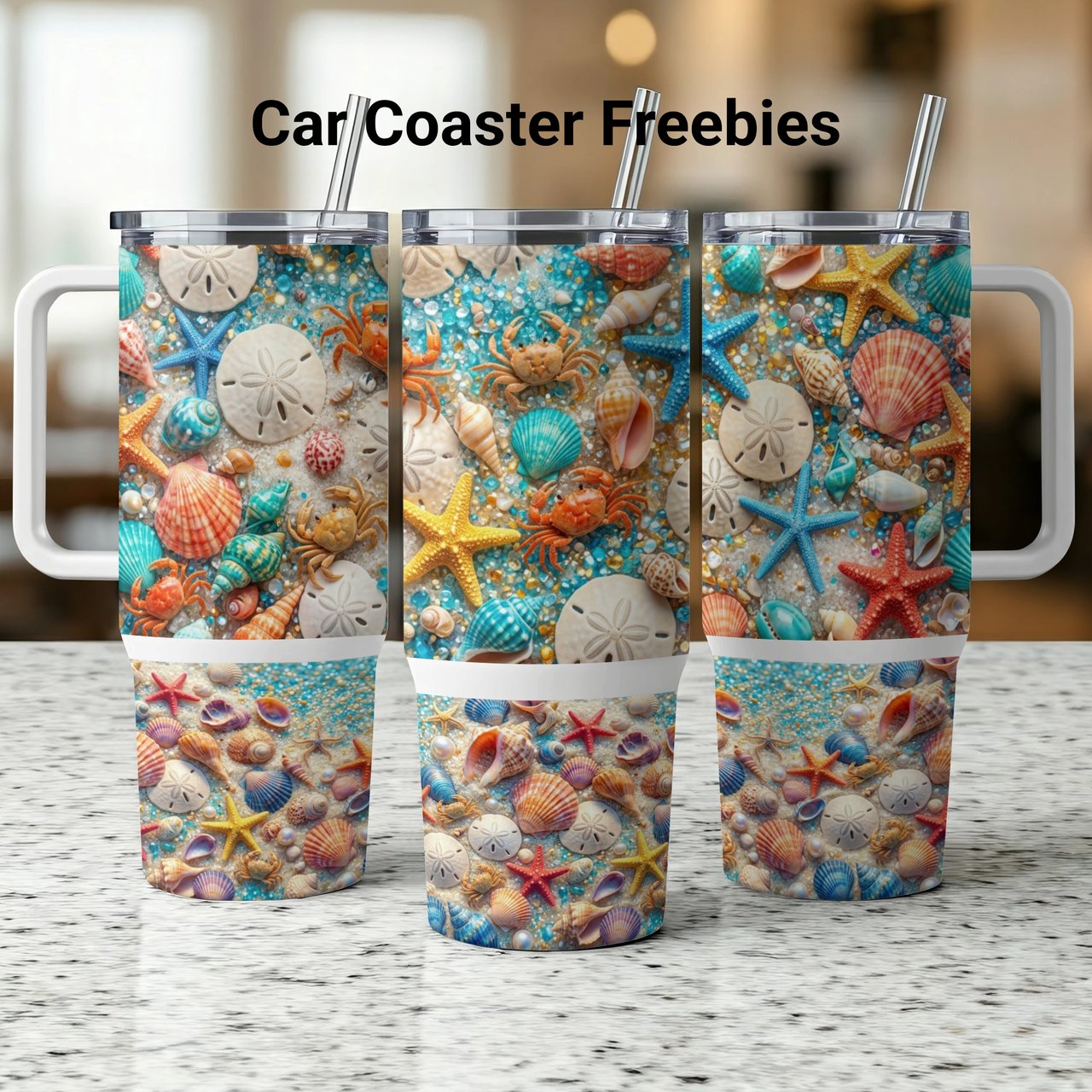 Vibrant Summer Beach Seashell Ocean Life 40oz Tumbler Wrap Design | Coastal Sea Life Digital Download for Sublimation