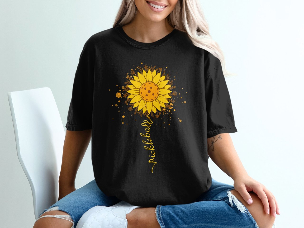 Pickleball Comfort Colors Shirt, pickleball Sunflower Floral Watercolor Print, Vintage Graphic Tee