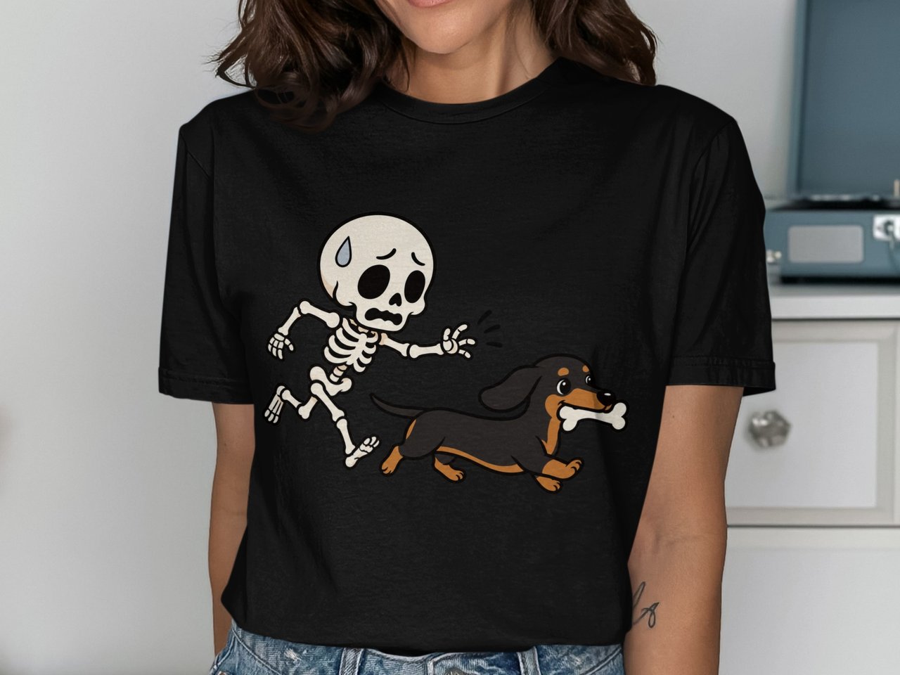 Skeleton Dachshund Chase Tee