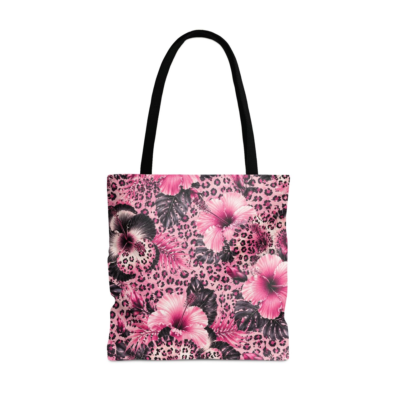 Pink Leopard Hibiscus Tote Bag, Wild Floral Phone Case, Tropical Flower Animal Print Tote, Aesthetic Gifts For Her