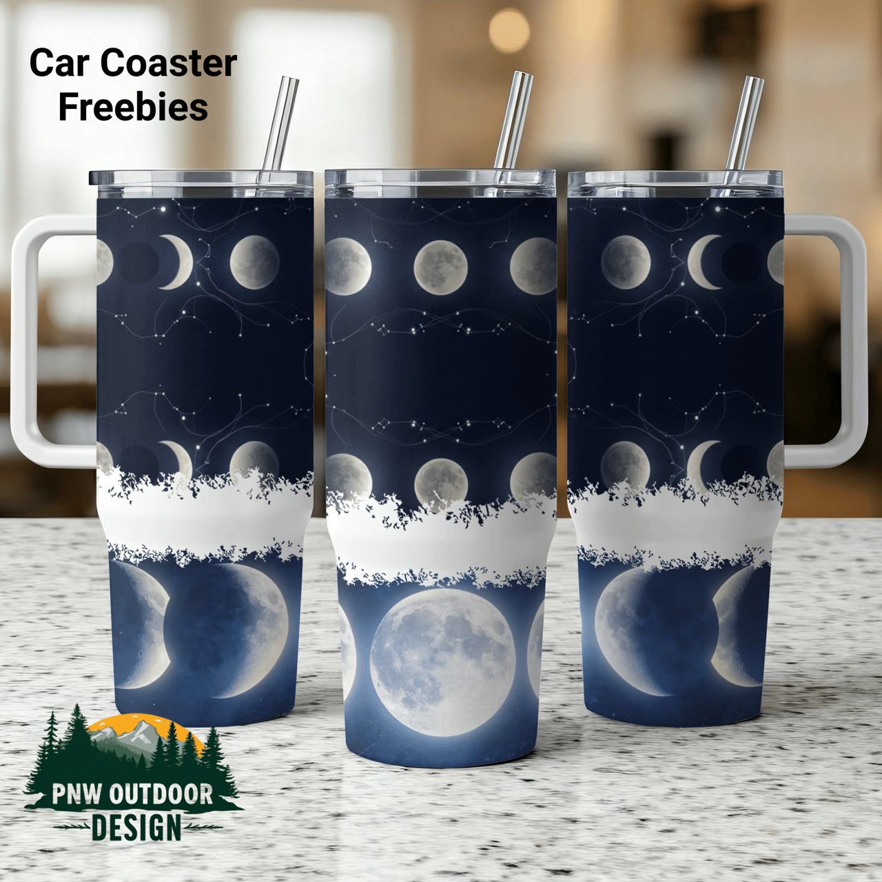 Moon Phases Digital Art, 40oz Tumbler Sublimation, Distressed Seamless, Tapered Wrap Design, Celestial PNG for DIY Crafts