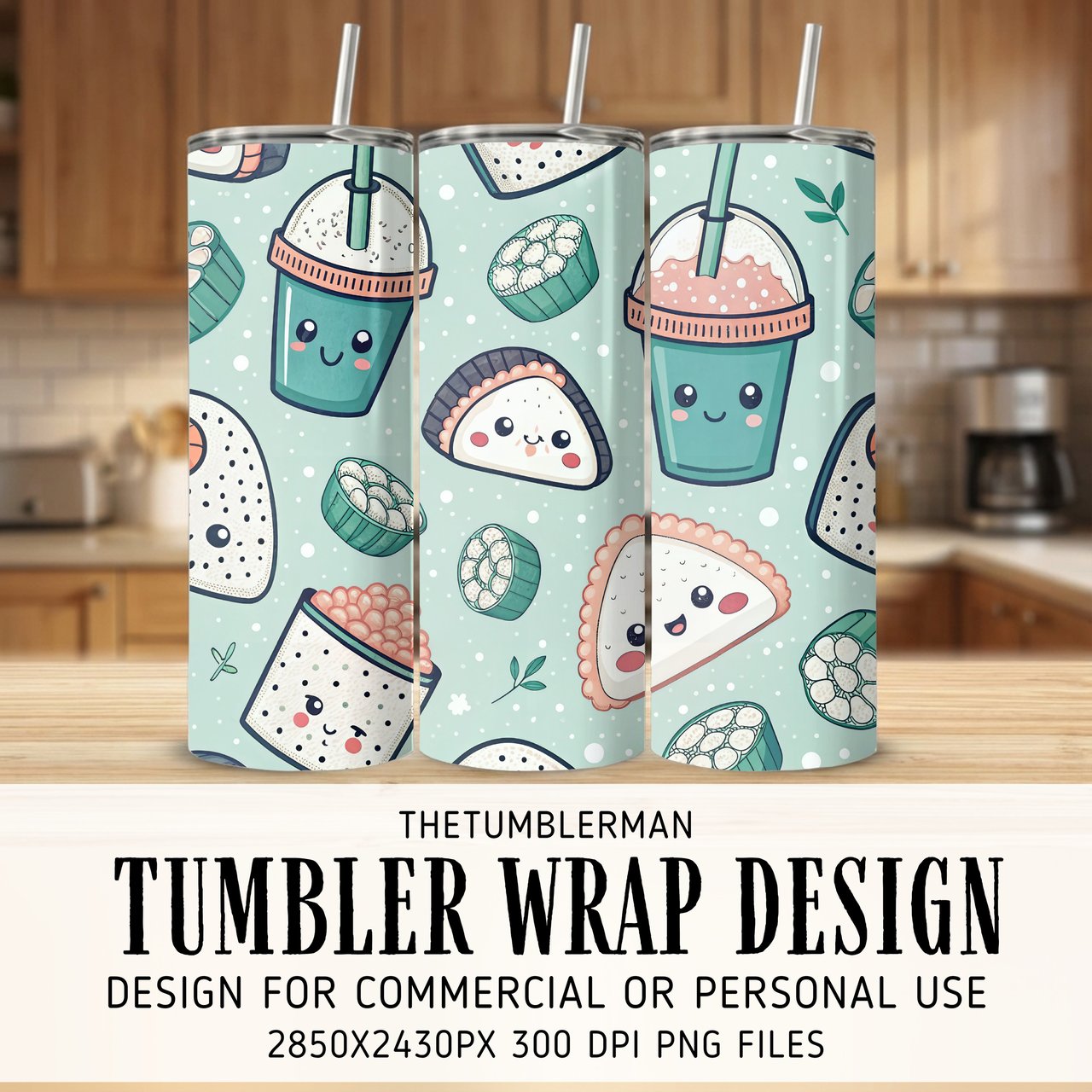 Sweet Sushi & Boba Kawaii Digital Design Size Bundle Png