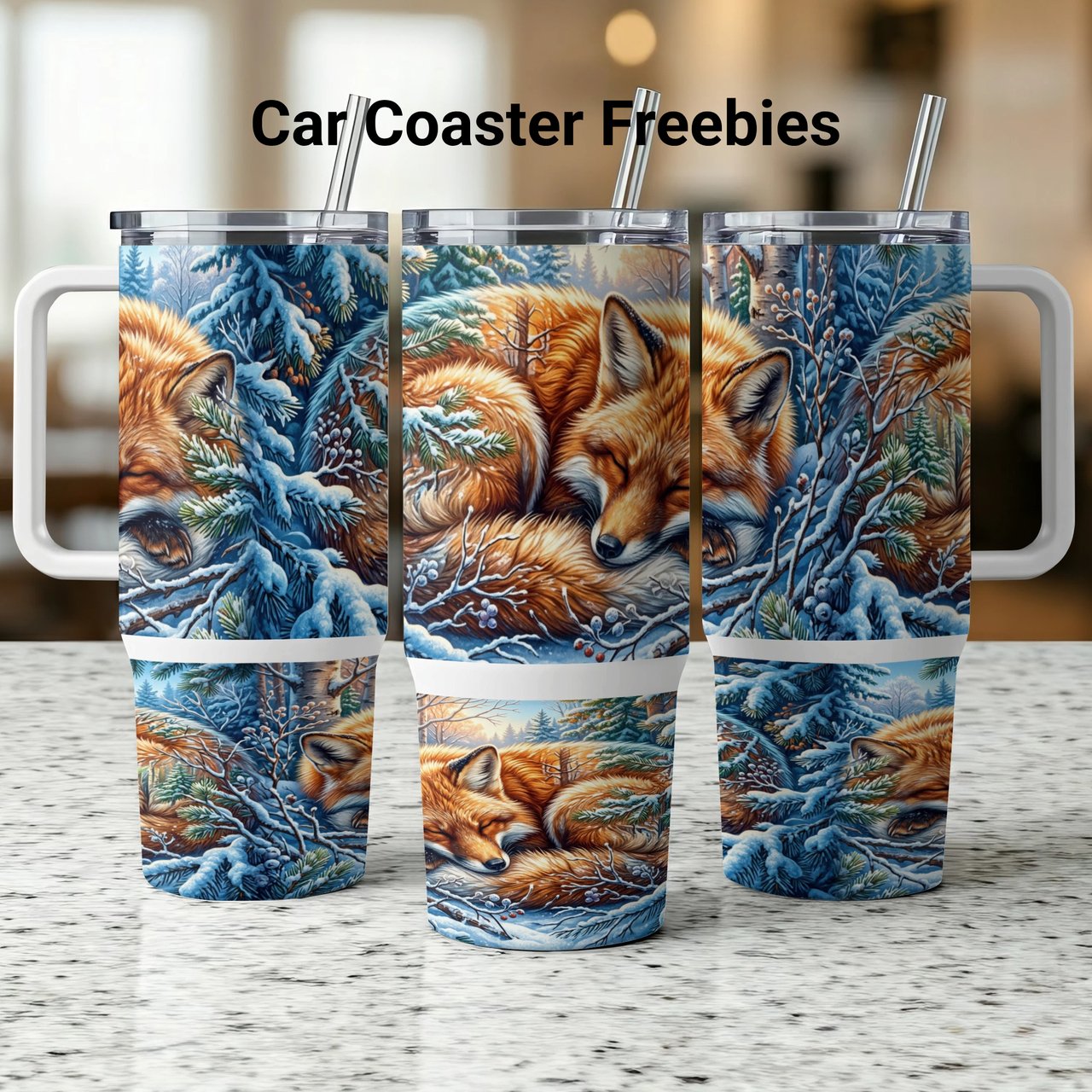 40oz Tumbler Wrap Design for Sublimation | Sleeping Fox Winter Forest Seamless PNG Digital Download | Cozy Animal Winter Wonderland Tumbler