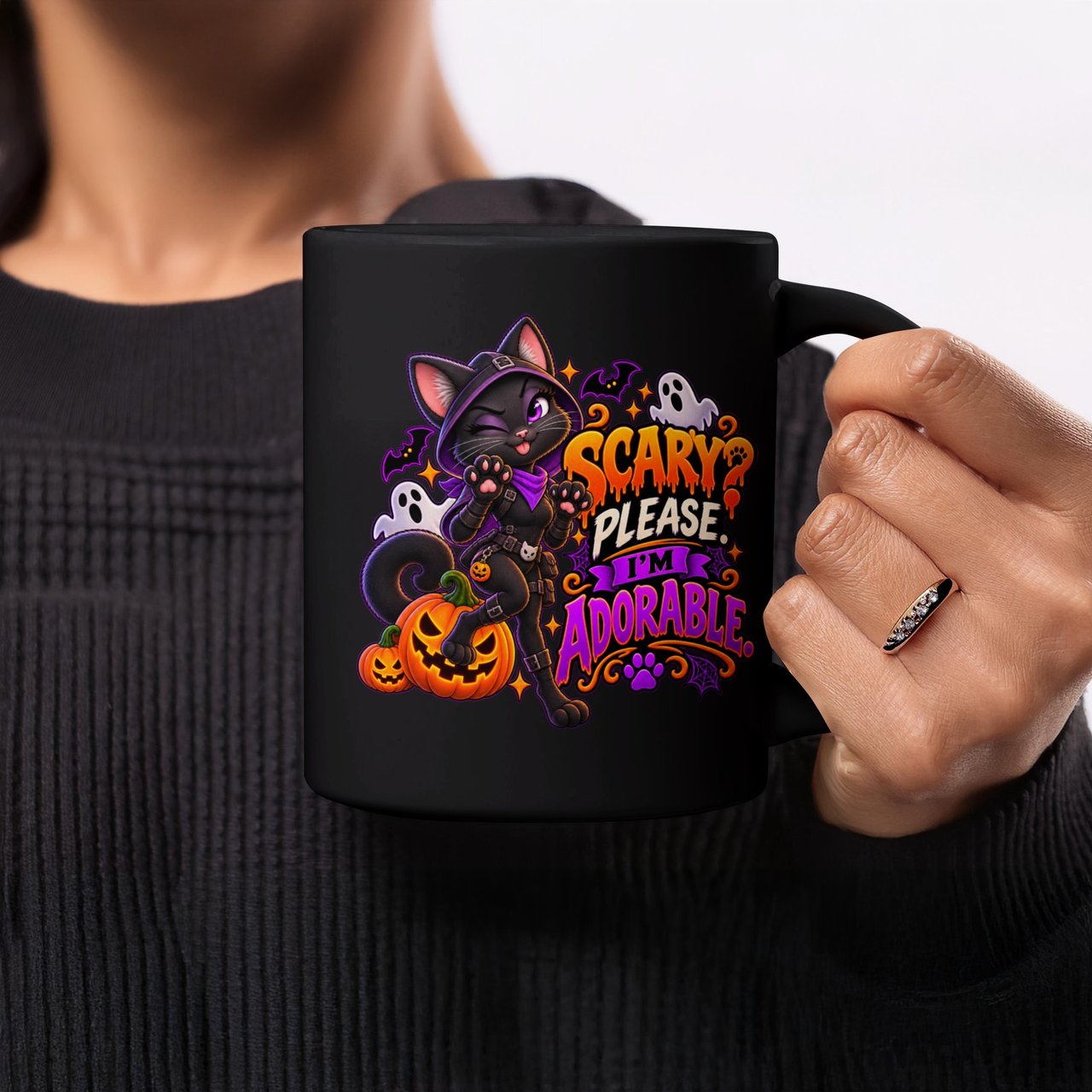 Scary Please Im Adorable Black Cat Mug