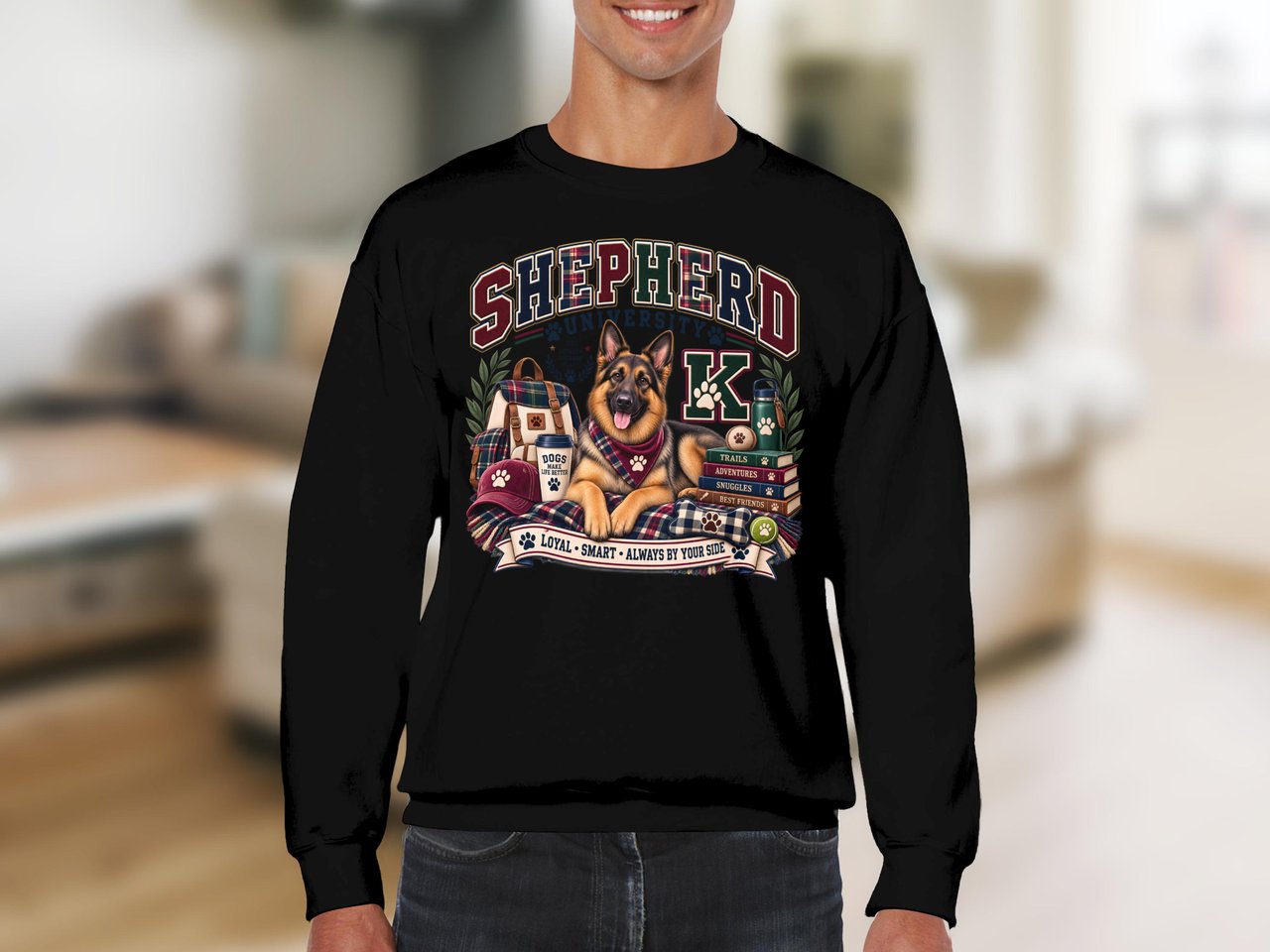 German Shepherd Sweatshirt, Collegiate GSD Crewneck, Retro Preppy Dog Mom Shirt, Autumn Pet Lover Gift, Cozy Dog Dad Pullover Top