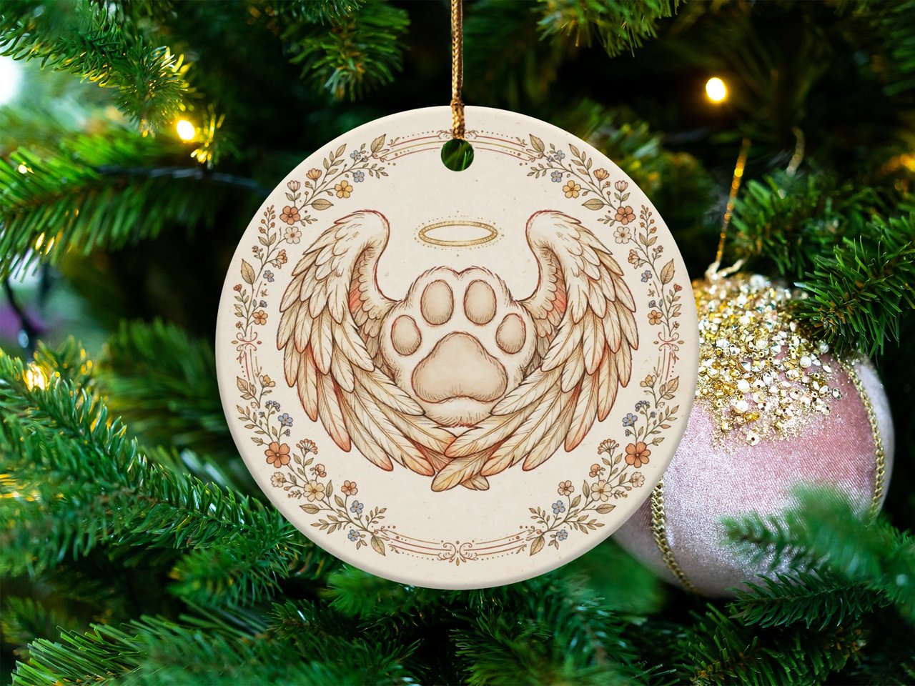 Pet Memorial Ornament Personalized | Paw Print Angel Wings | Pet Loss Gift