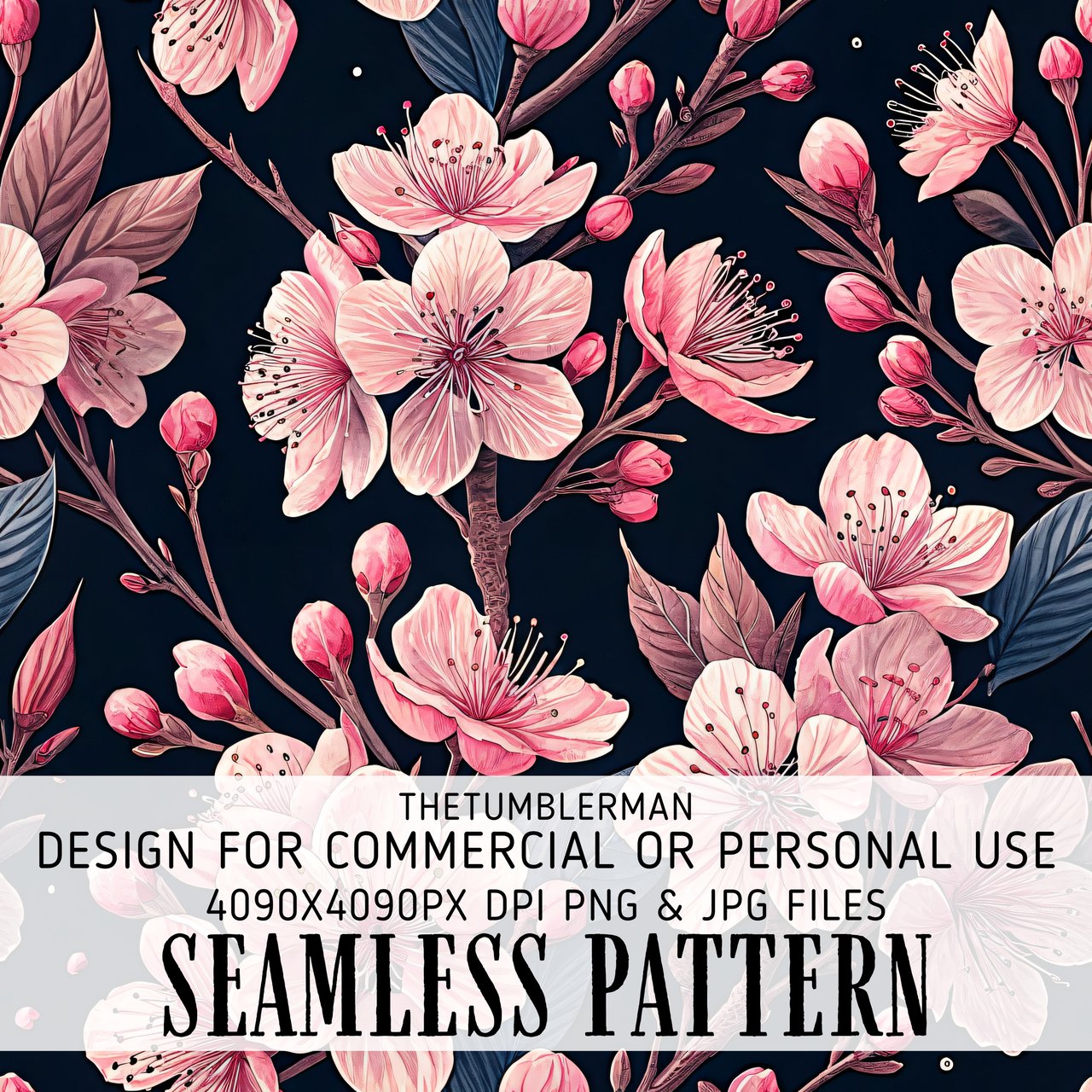 Cherry Blossom Tumbler Design, Digital Paper, Floral Backgrounds, Junk Journal, Pink Flowers, Printable PNG, Scrapbooking Paper